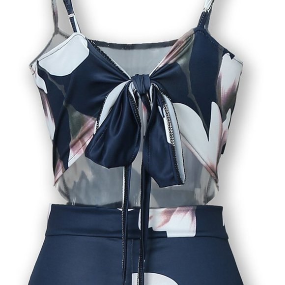 Boho Navy Blue Floral Wide Leg Jumpsuit - Picture 7 of 8